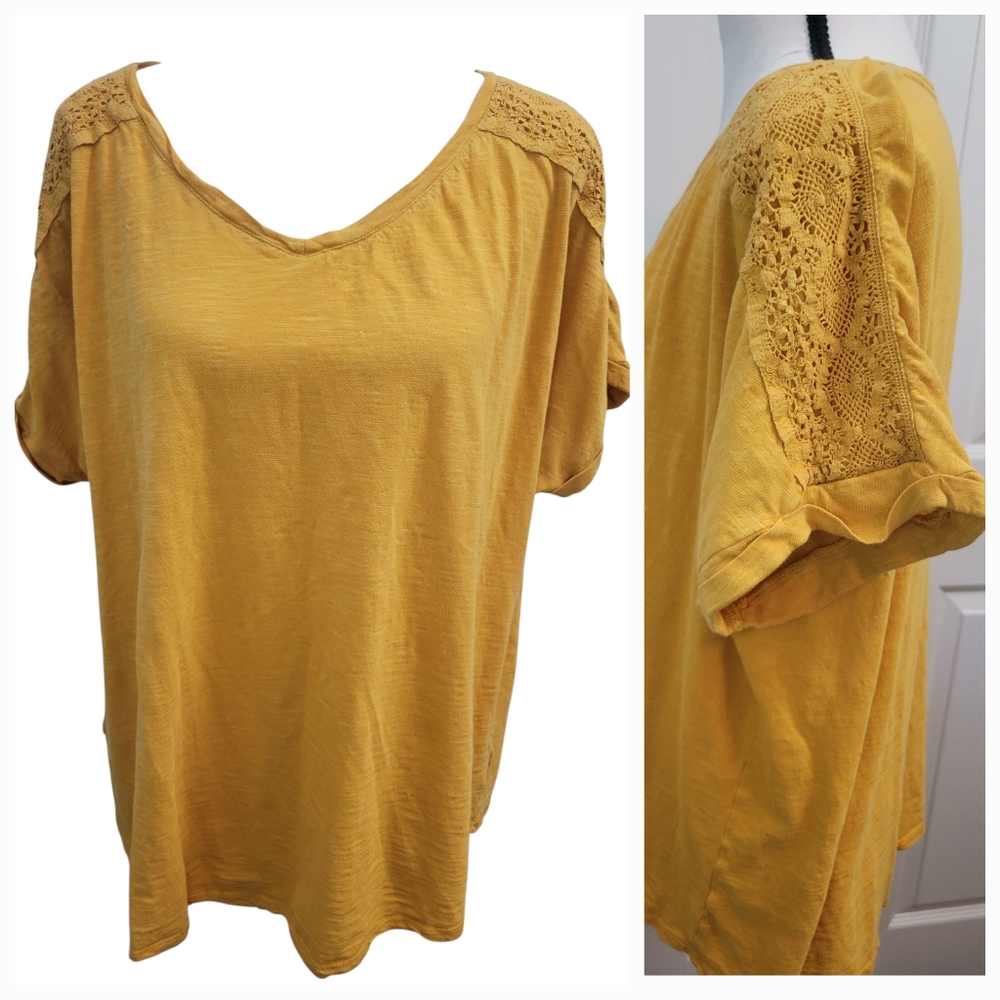 Sonoma Yellow Relaxed Cotton Embroidered Short Sleeve Tee Sz XL